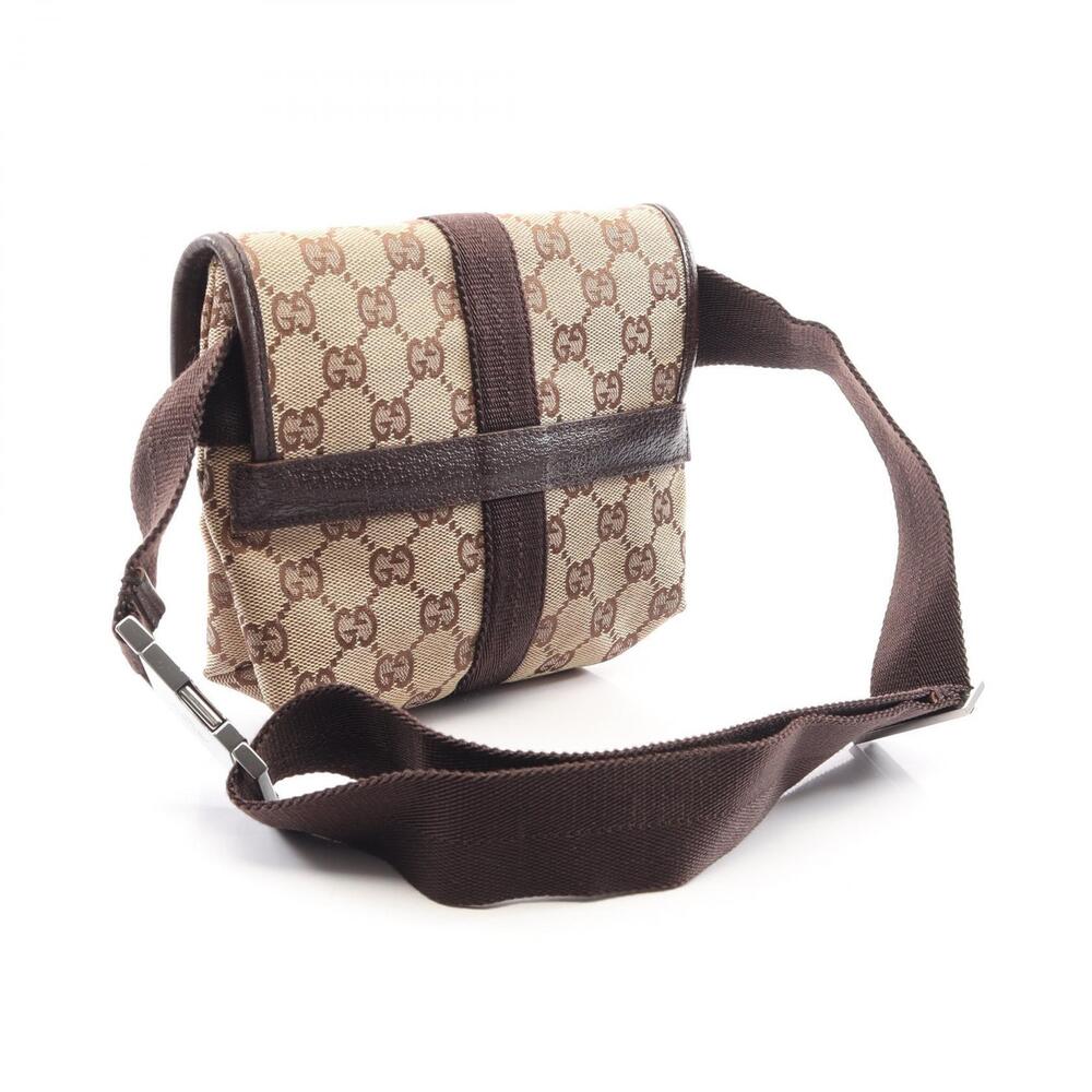 Gucci Canvas Leather Crossbody GG Belt Beige Waist Body Brown Bag Tan Brown